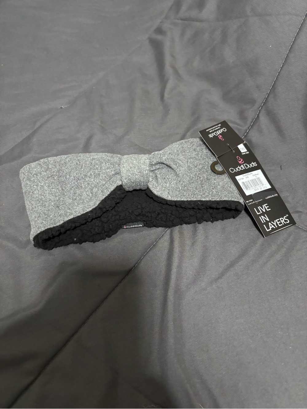 Cuddl Duds Gray Headband with Black Sherpa Bow